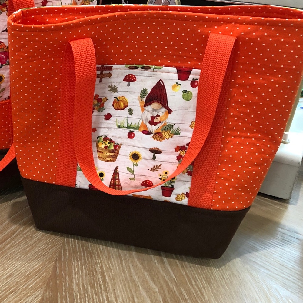 SM Autumn Harvest Gnome Tote Bag Pockets Handmade Cotton Canvas Reusable Gift